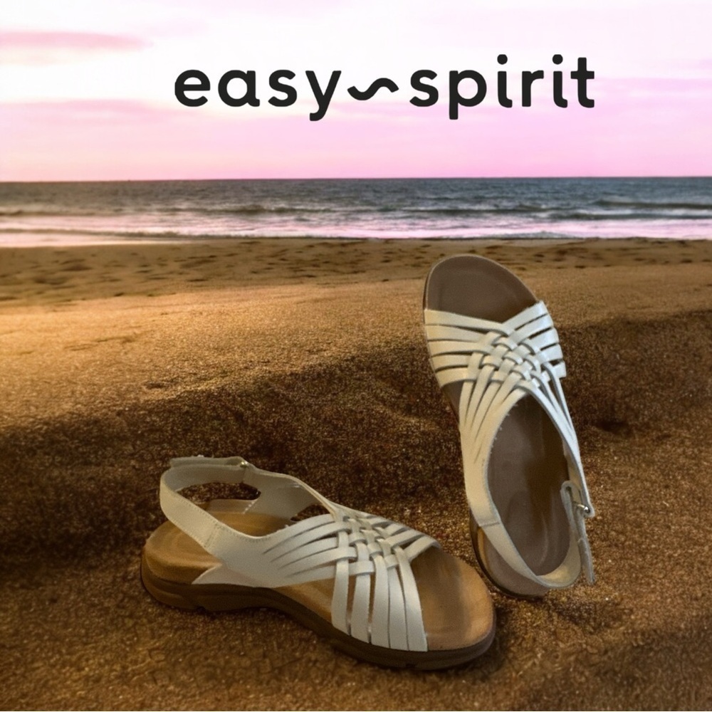 Easy Spirit White Woven Slingback Sandals, the tag reads 7.5W